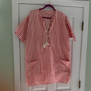 Coral and White Striped Coverup